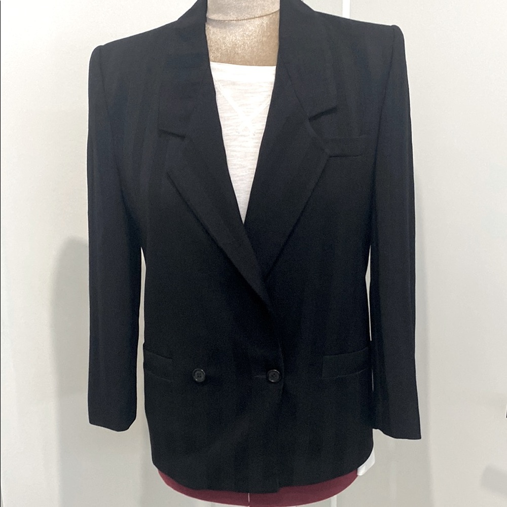 VINTAGE DIOR π―% WORSTED WOOL BLACK BLAZER |Size 10
